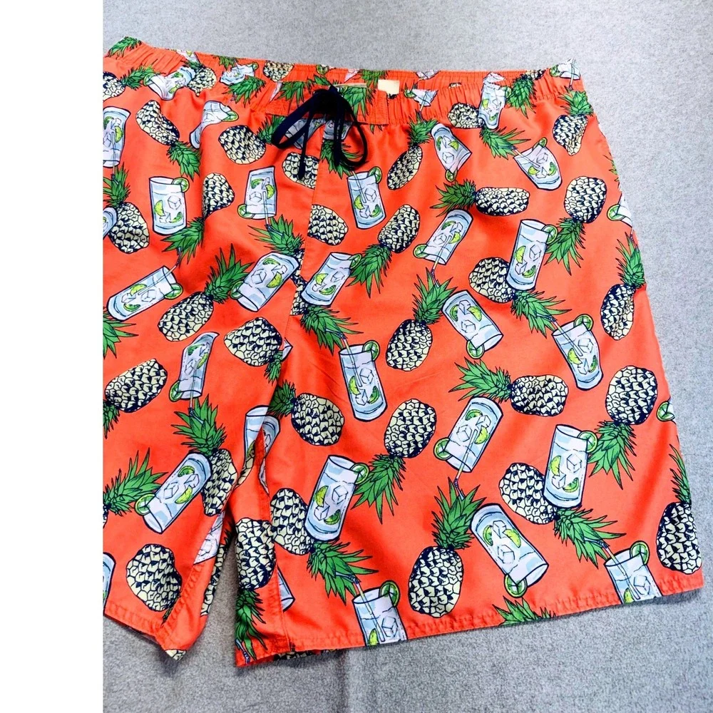 Island Passport 3XL Mens Swim Trunks Pineapple Cocktail Print Mesh Lined Orange